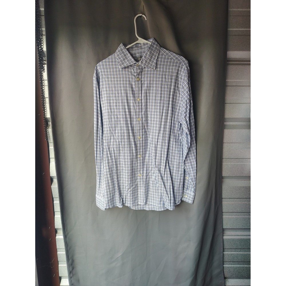 Michael Kors Slim Fit Blue Plaid Long Sleeve Button Down Dress Shirt Y87